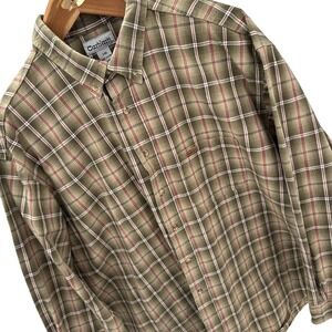 Carhartt Mens Button Down Shirt 3XL Green Tan Plaid Long Sleeve Cotton